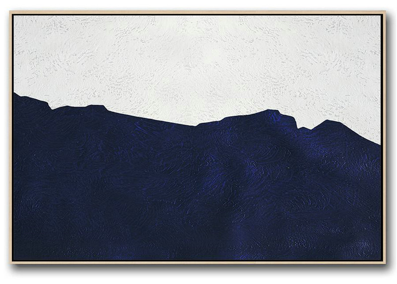Horizontal Abstract Painting Navy Blue Minimalist Painting On Canvas,Huge Abstract Canvas Art #F2E0